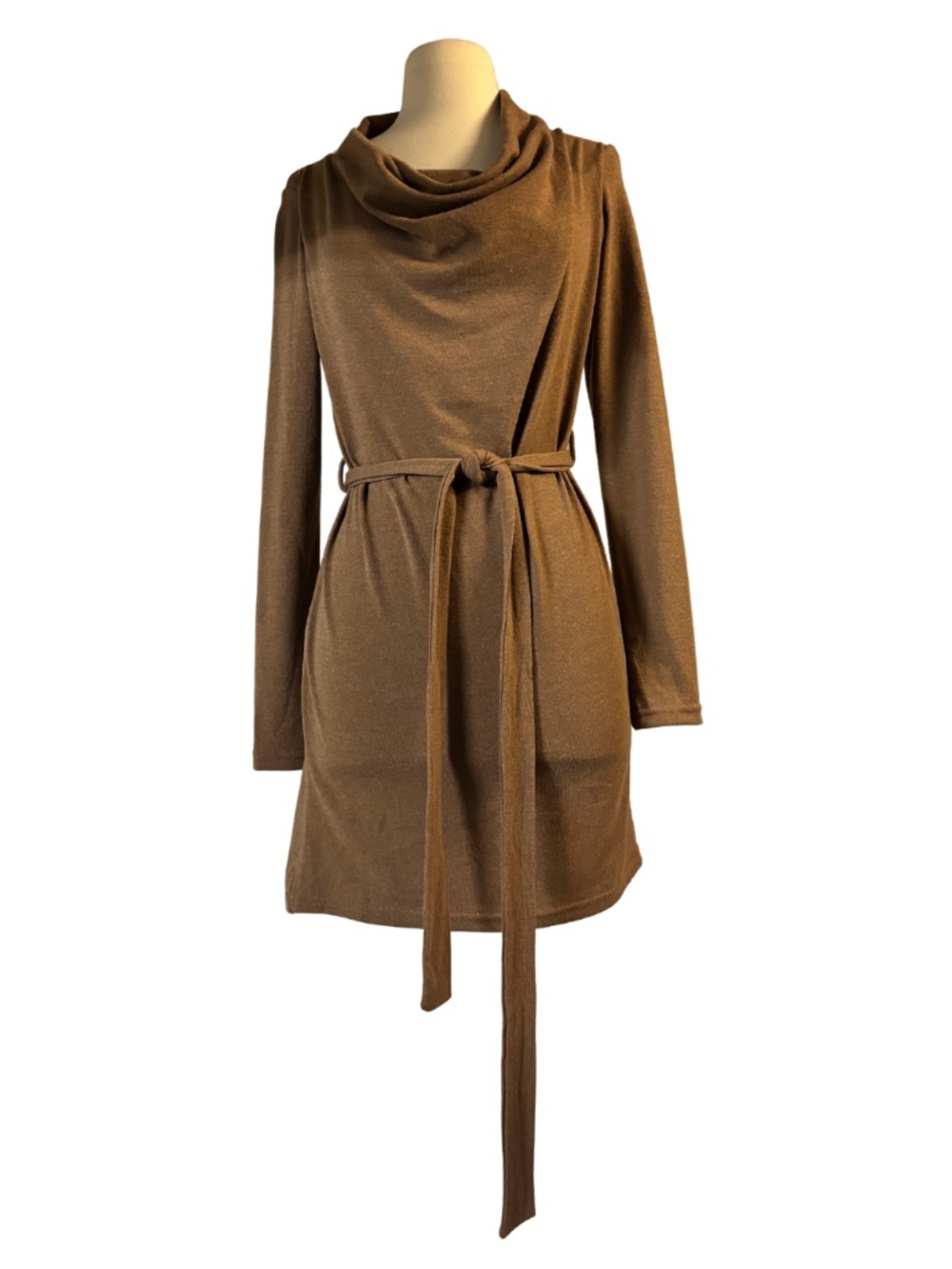 Brown Cowl Neck Sweater Dress